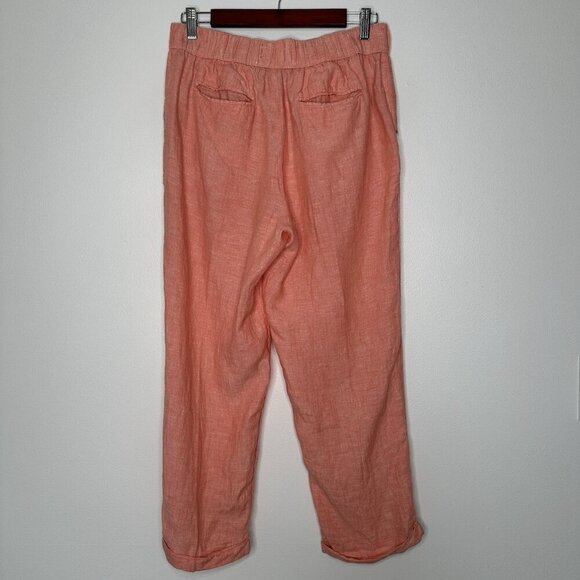 Rachel Roy Pull on Linen Pants Size M Orange Coral Pockets Cropped - Picture 2 of 10